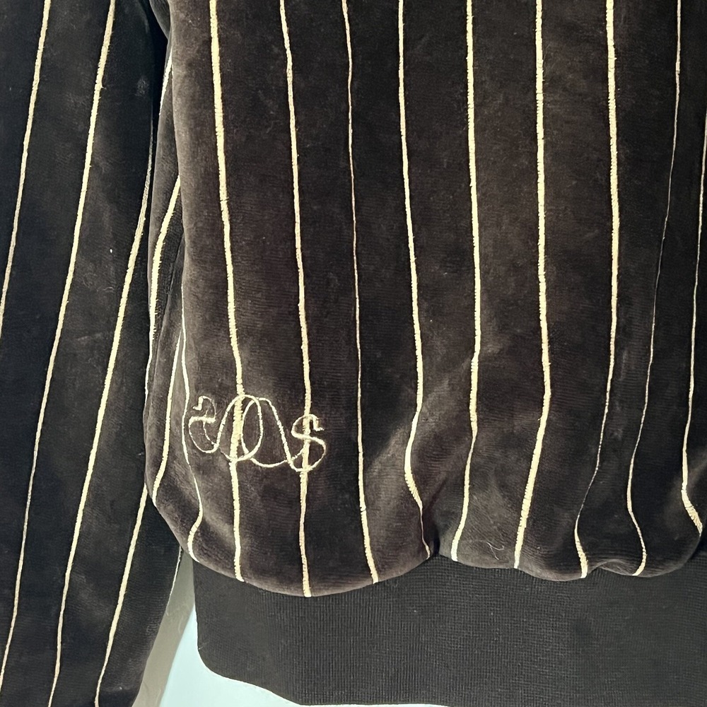Stussy Velour Waffle Lined Zip Up Jacket Coat Stripe Y2K Zippered Hood Sz Large - Picture 12 of 16
